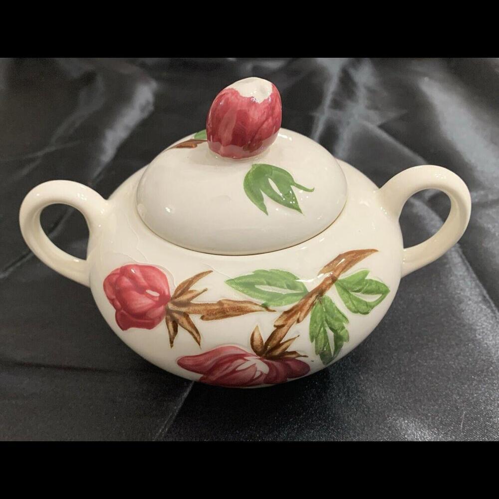 VTG Canonsburg Pottery "American Beauty" Sugar Bowl W/Lid USA MCM cottag…